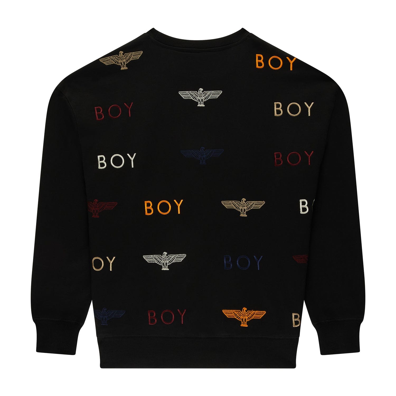 Black Boy London sweatshirt with 'BOY' logo and eagle design on a white background