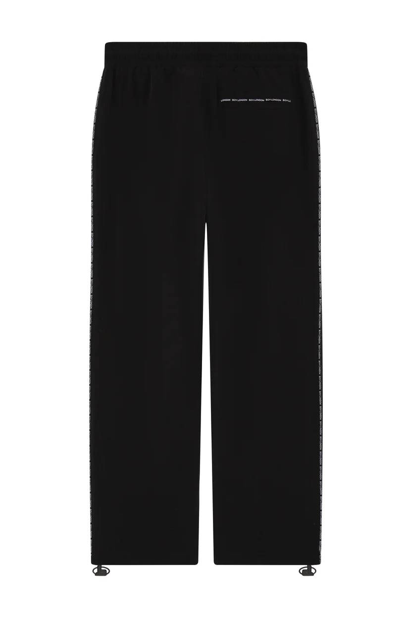 Black BOY London pants with a brand logo on a white background