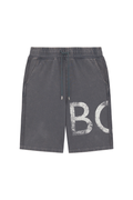 Gray shorts with 'BOY' London logo on a white background