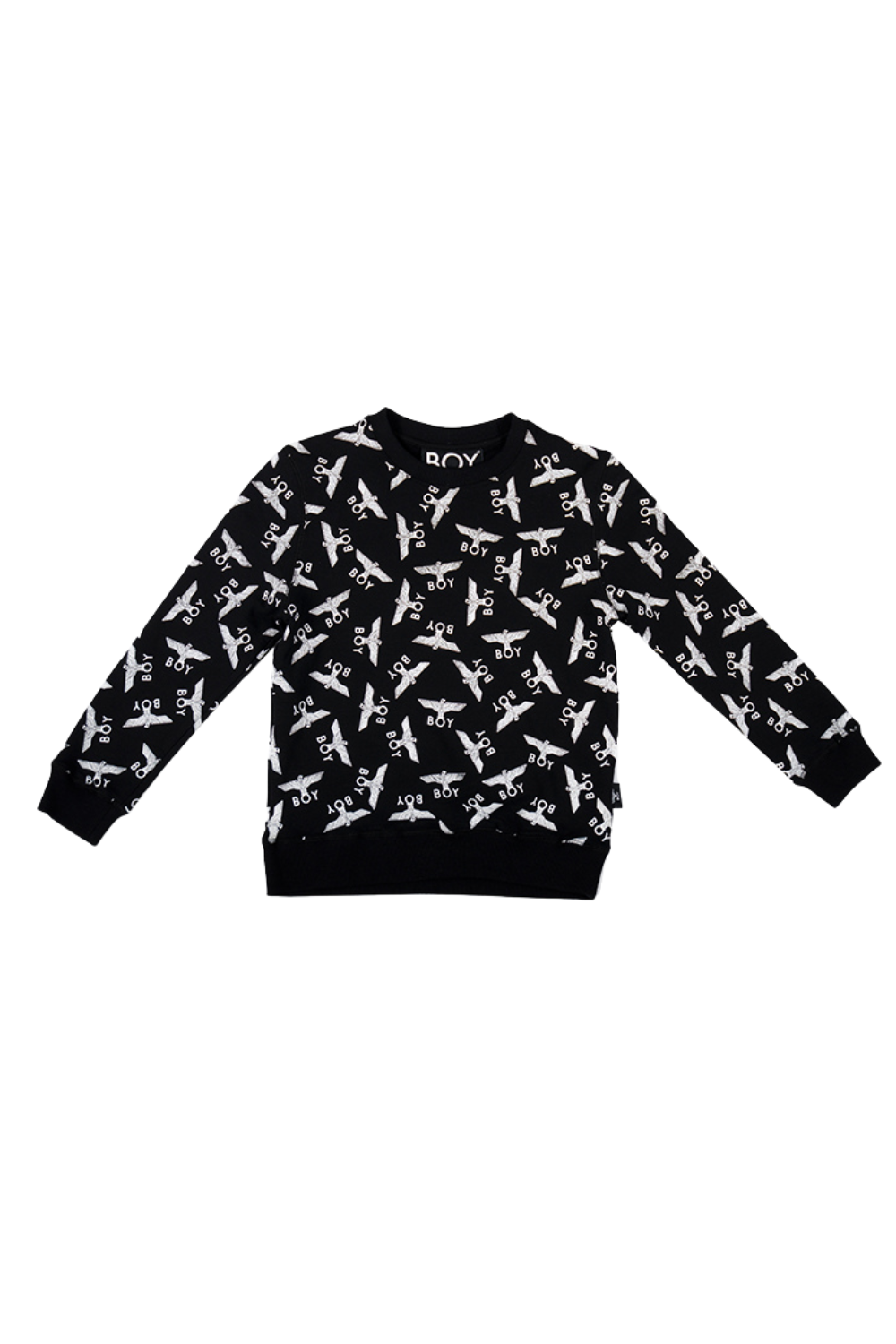 Black Boy London sweater with white pattern on a white background