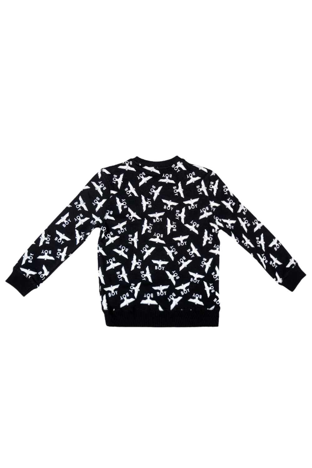 Black long-sleeve Boy London sweatshirt with white graphic pattern on a white background
