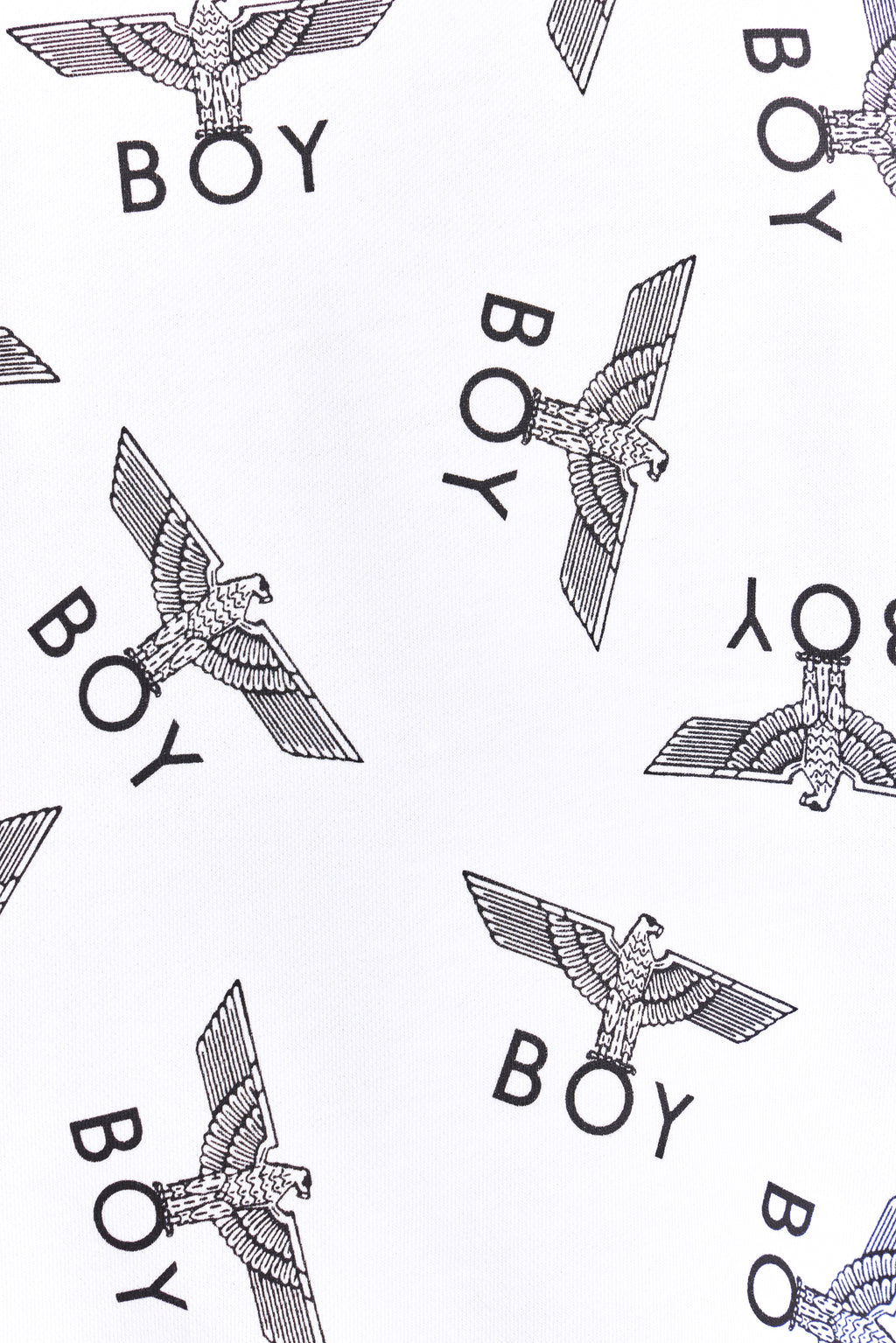 Pattern of black and white eagles and 'BOY' text on a white background