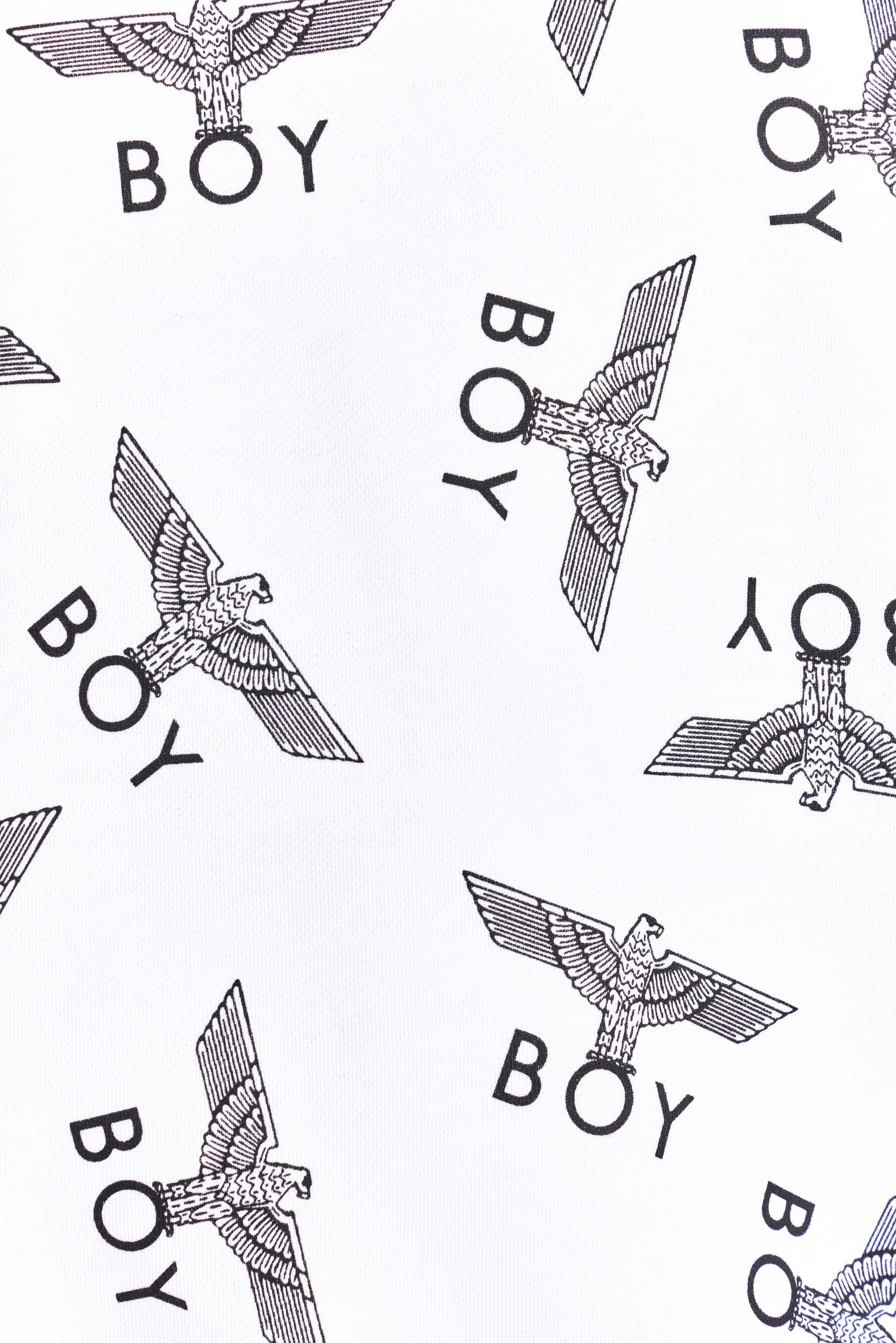 Pattern of black and white eagles and 'BOY' text on a white background