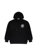Black BOY London hoodie with a logo on the chest against a white background
