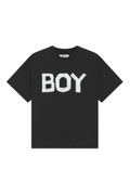 Black t-shirt with 'BOY' London printed in white on a white background