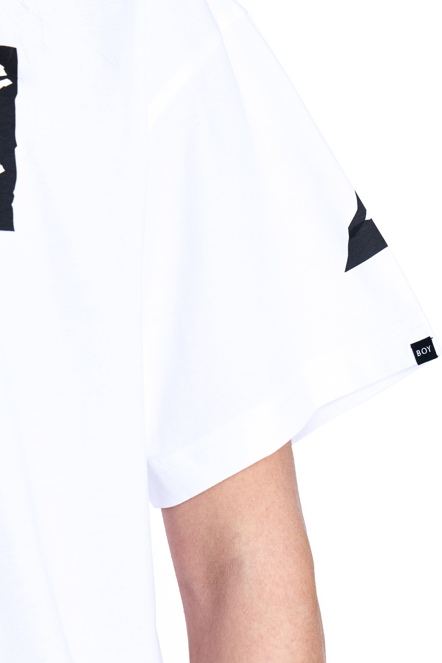 White polo shirt with black accents on a white background