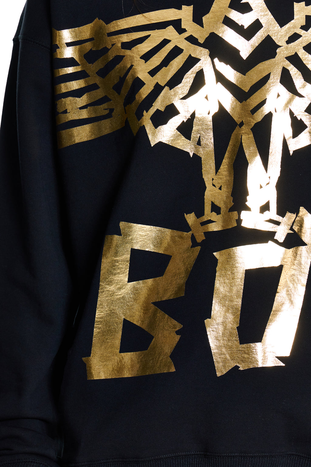 Black Boy London sweatshirt with gold abstract design and 'BO' text