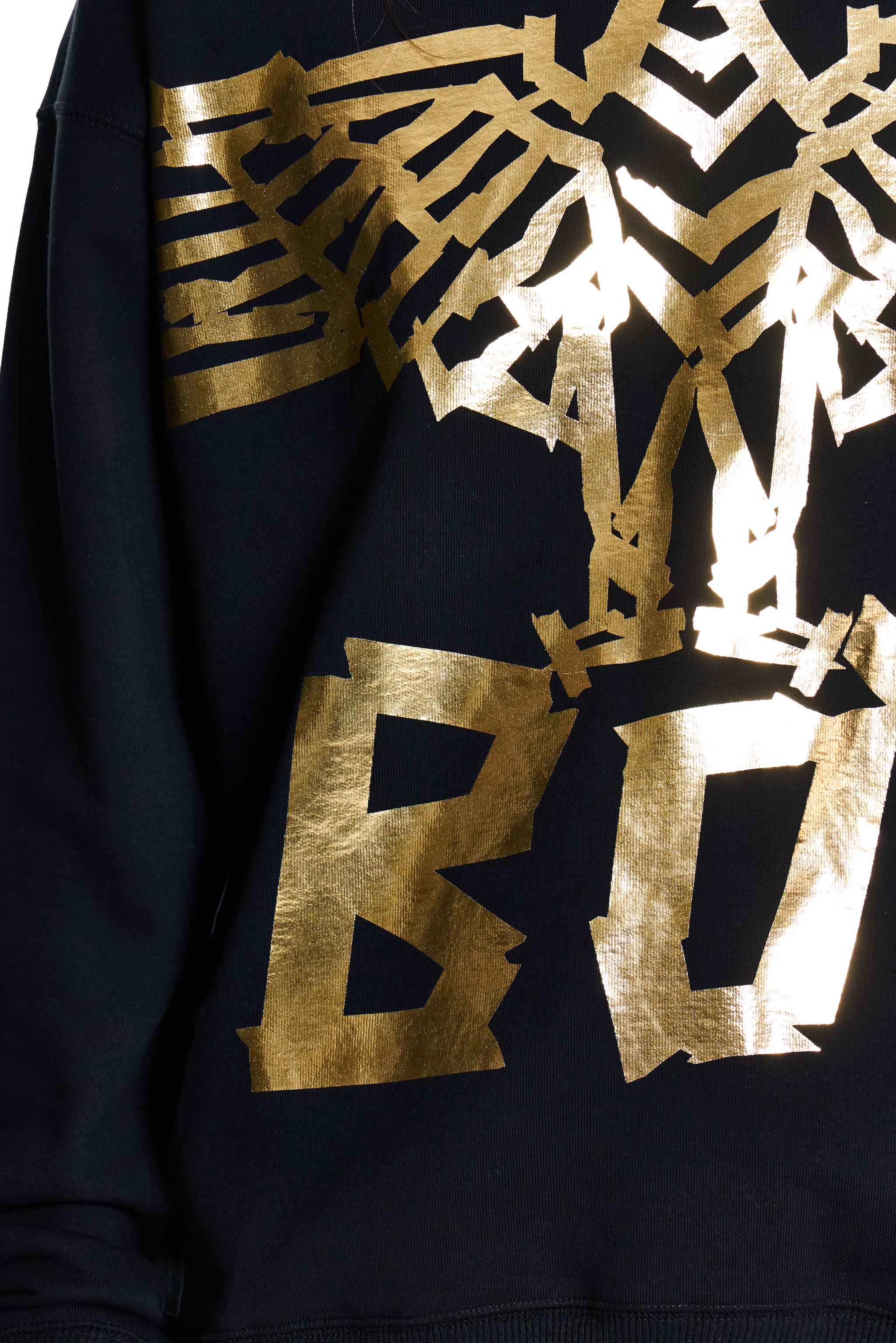 Black Boy London sweatshirt with gold abstract design and 'BO' text