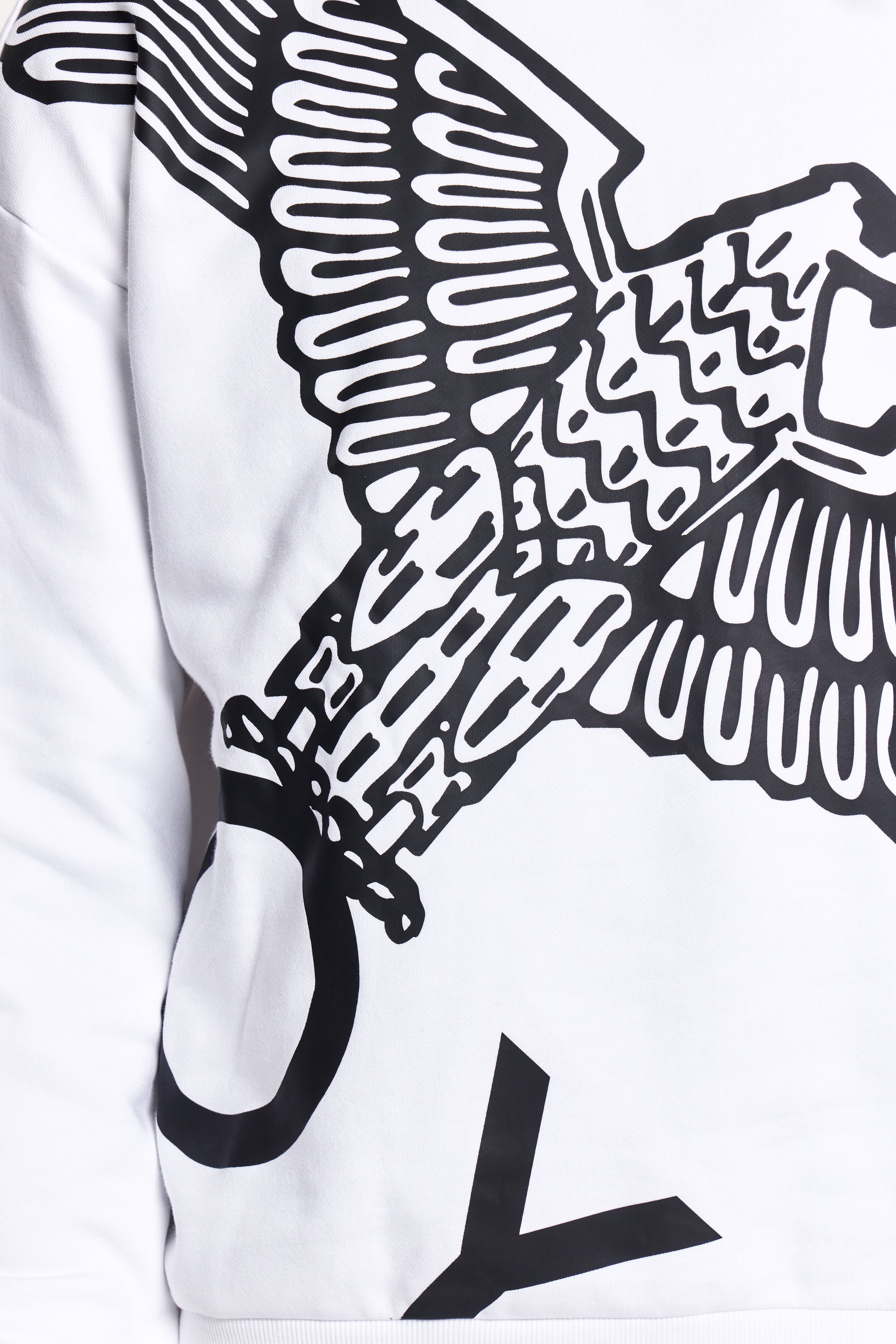 White BOY London sweatshirt with black eagle design on sleeve