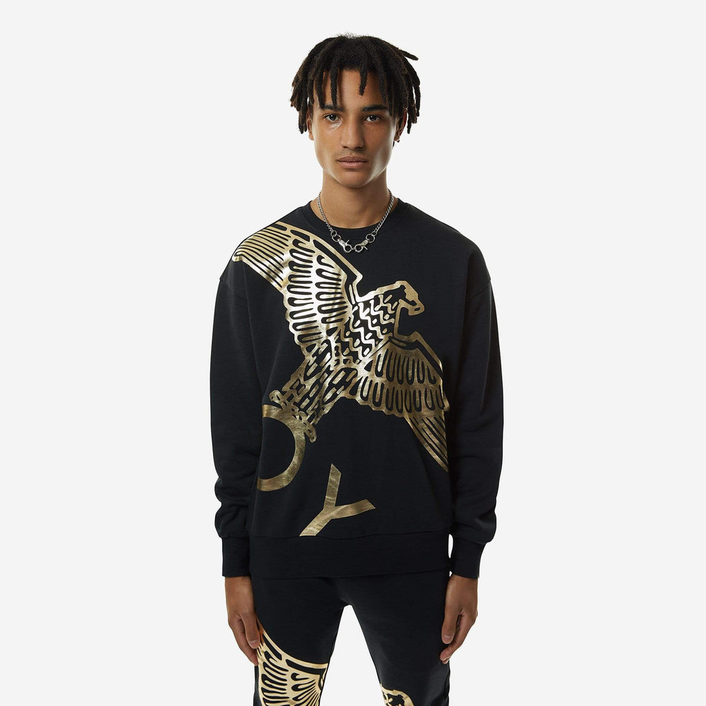 Black Boy London sweatshirt with gold eagle design and 'BOY' branding on a white background