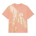 A BOY London pink T-shirt with a large gold front eagle logo.