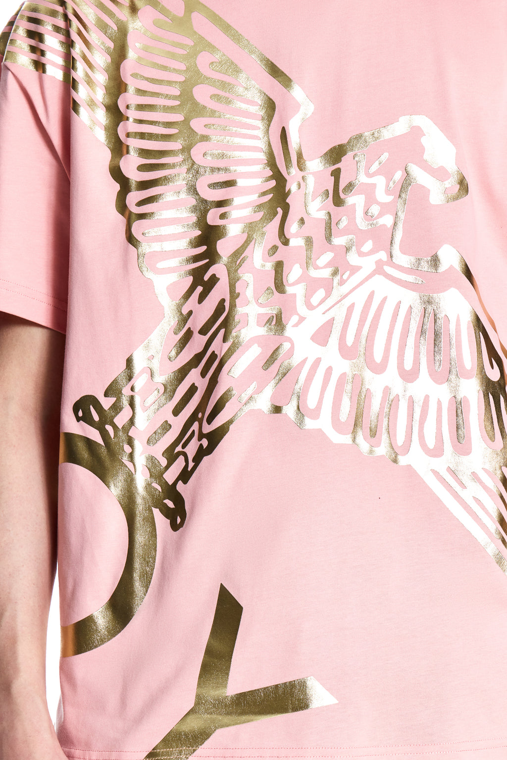 Pink t-shirt with gold eagle design