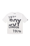 White t-shirt with '1976 BOY LONDON' text on a white background