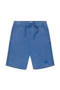 Blue shorts with a drawstring on a white background