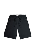 Black shorts with drawstring on a white background