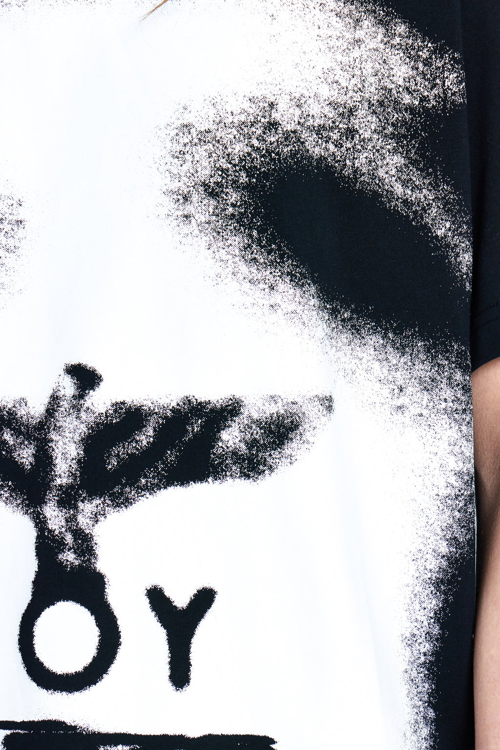 Black and white BOY London abstract design with text on a textured background