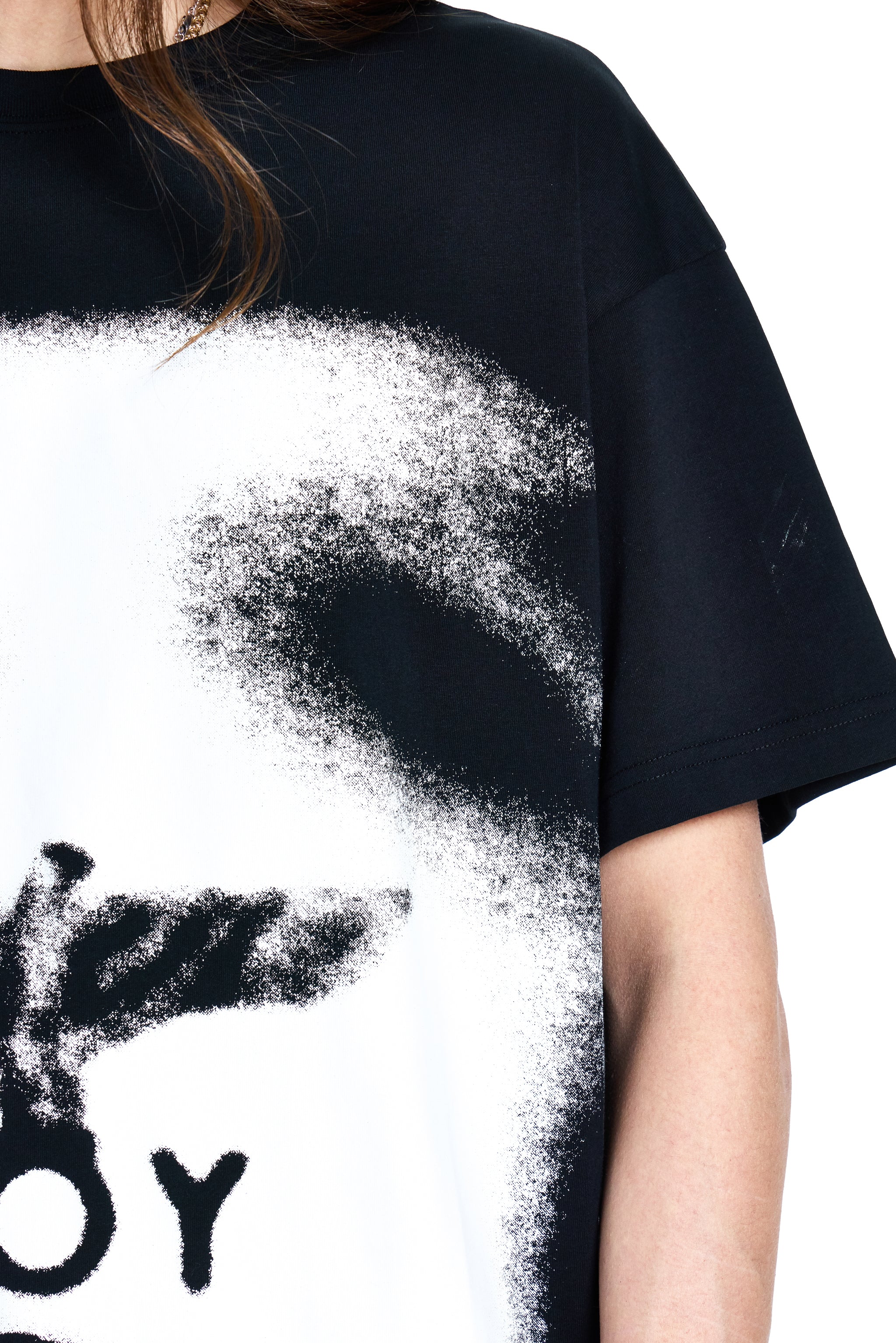Black BOY London t-shirt with white graphic design and text on a plain background