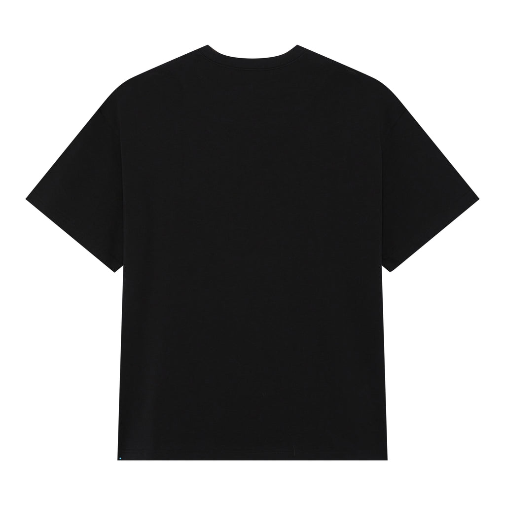 Black Boy London crew neck t-shirt with a graphic print of a character's face and the word 'BOY' on the front.
