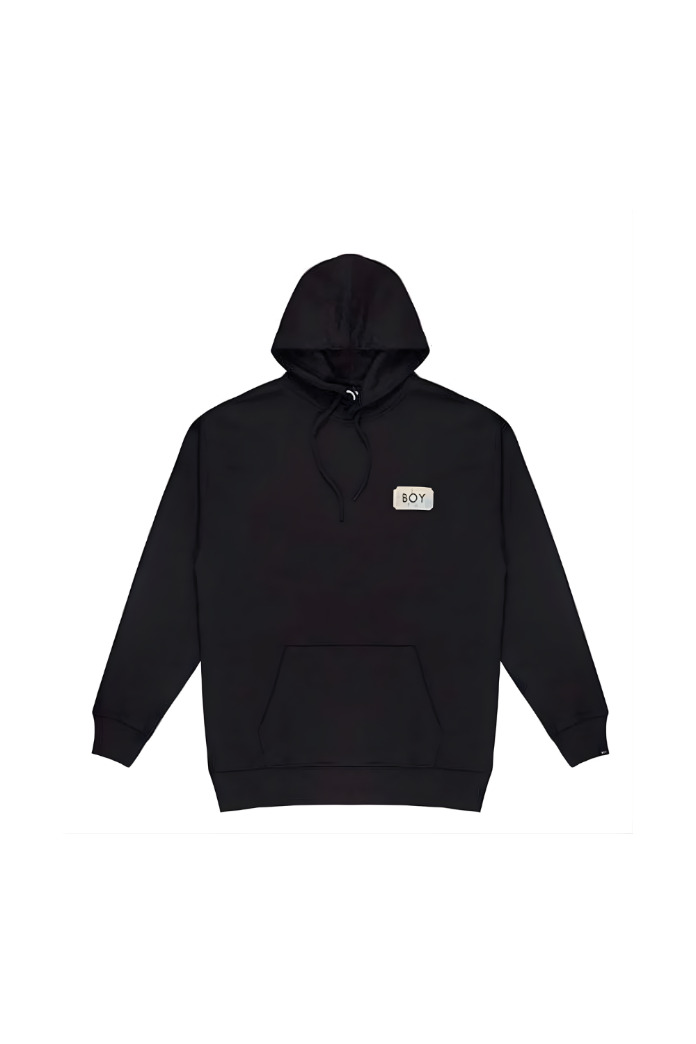 Black BOY London hoodie with a small logo on the chest against a white background