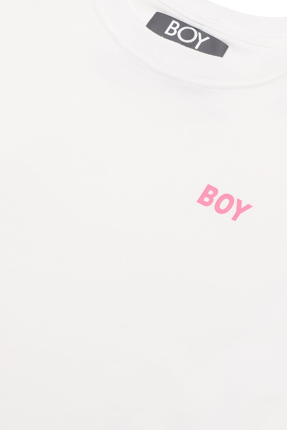 White underwear with 'BOY' branding in pink and gray on a white background