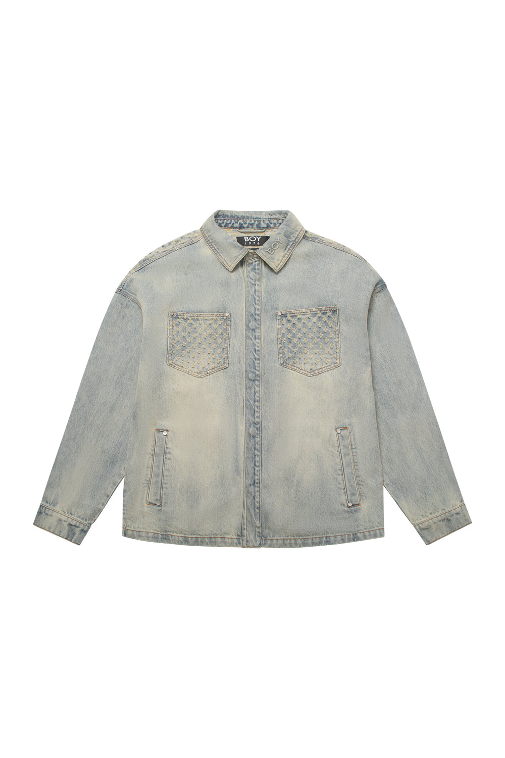 Light blue denim shirt on a white background