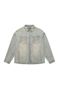 Light blue denim shirt on a white background