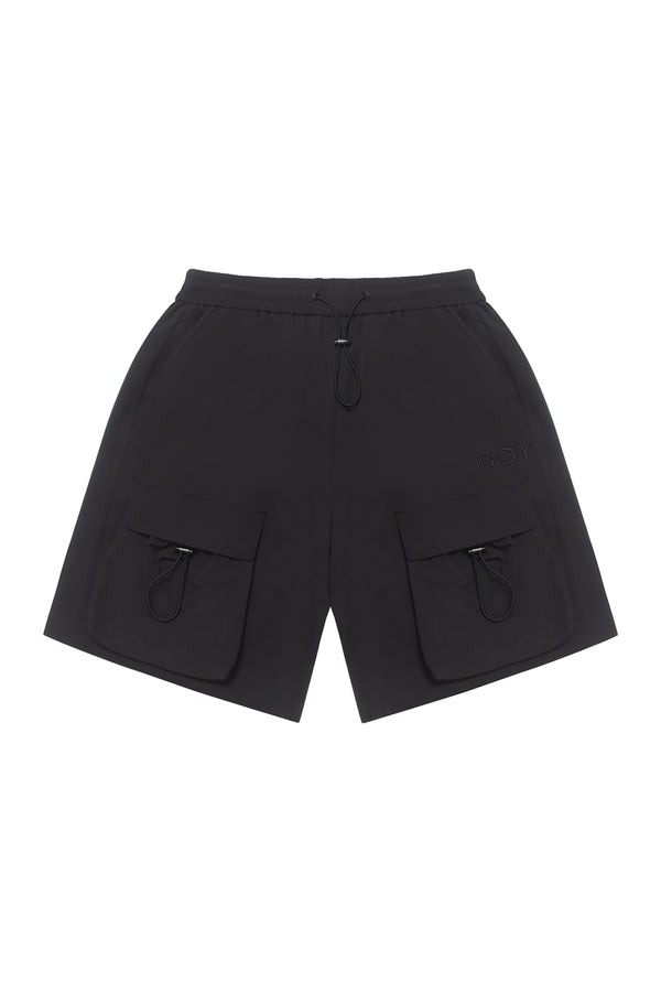 Black shorts with pockets on a white background