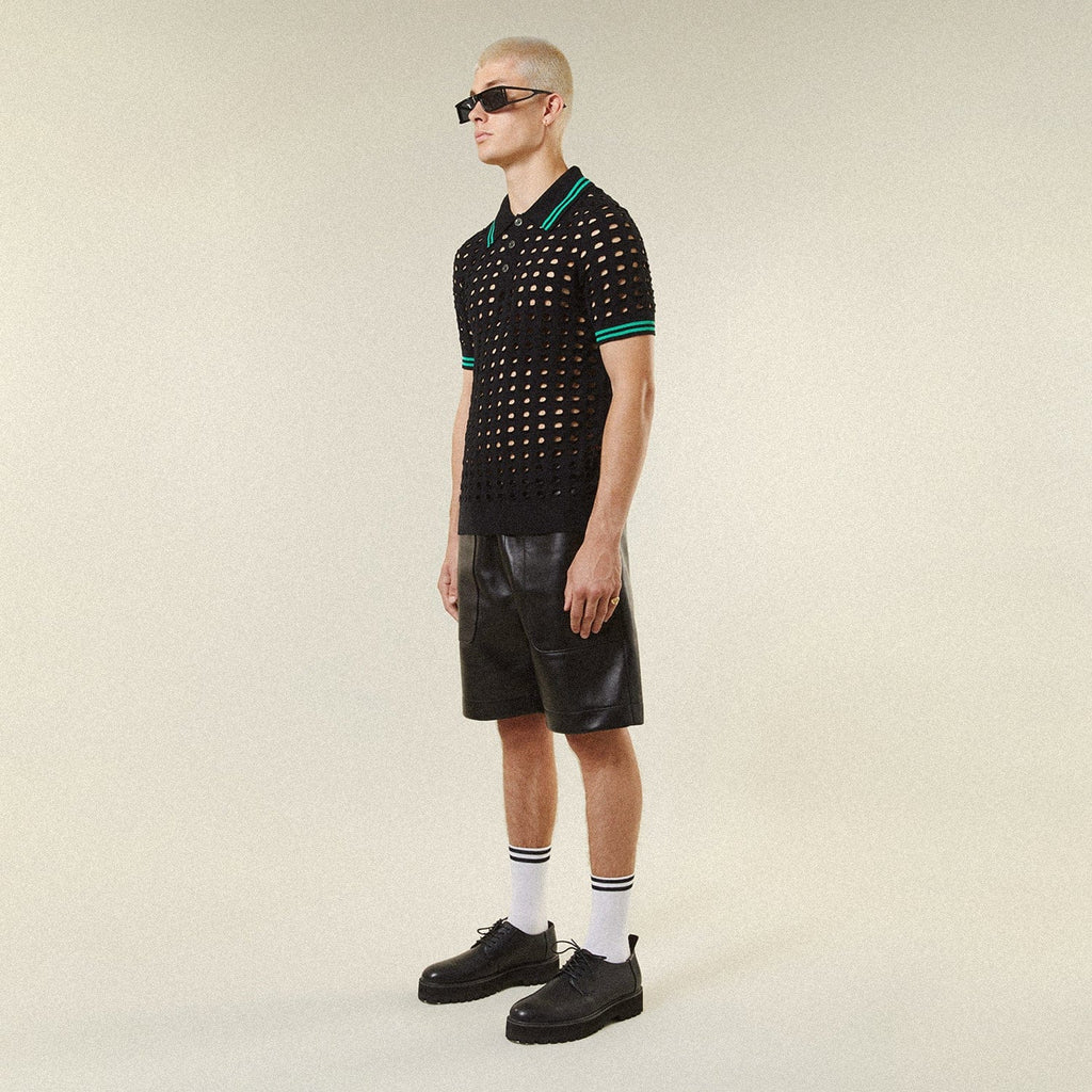 BOY LONDON OPEN MESH KNITTED POLO T-SHIRT - BLACK