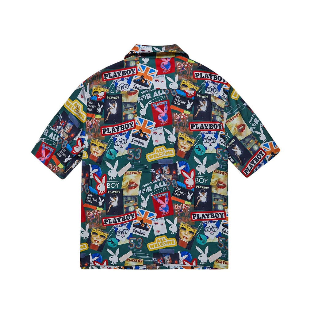 Colourful BOY London patterned shirt with brand logos on a white background