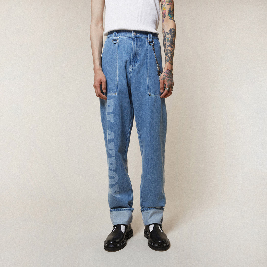 PLAYBOY X BOY JUMBO BUNNY DENIM JEANS - MID LIGHT WASH