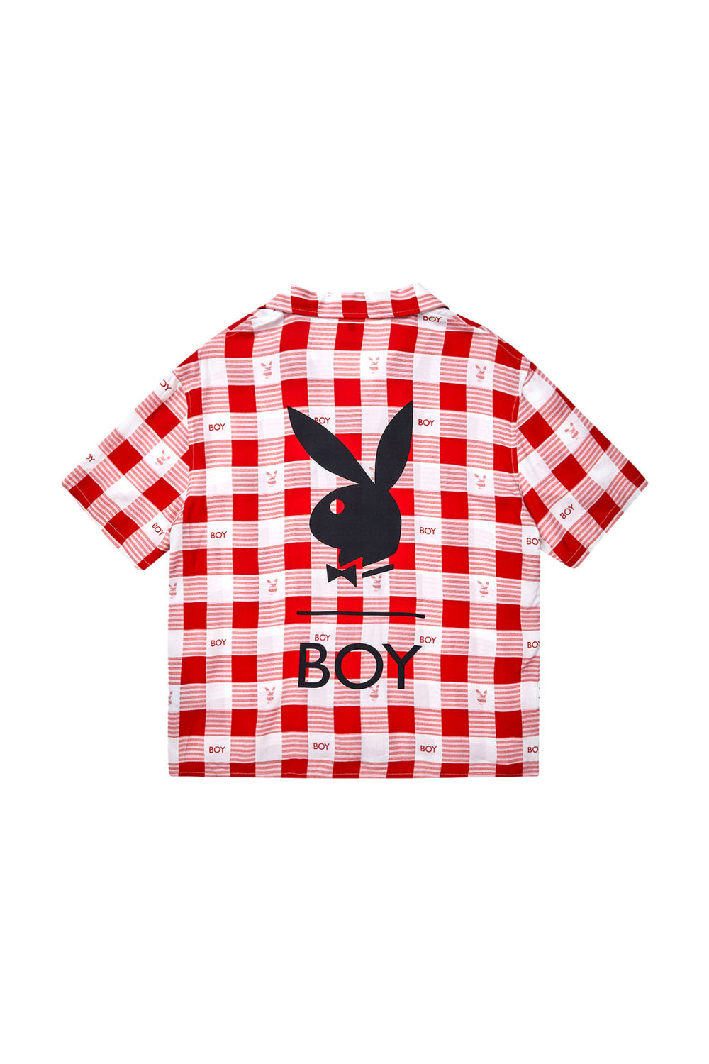 BOY London Red and white checkered shirt with Playboy logo on a white background