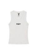 White tank top with 'BOY' London logo on a white background