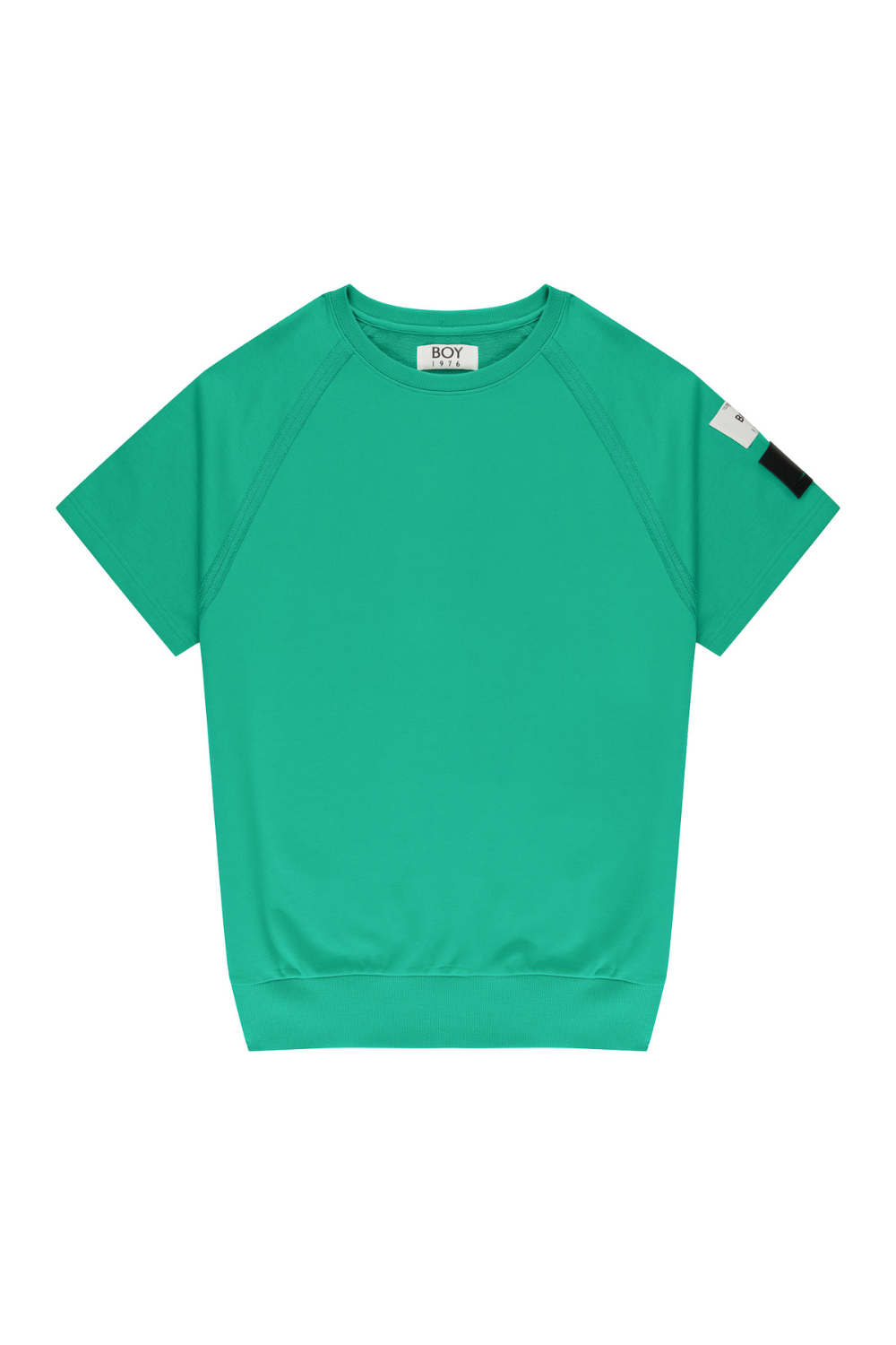 Green BOY London t-shirt with a small label on a white background