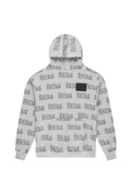 Gray BOY London hoodie with black logo pattern on a white background