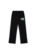 Black pants with a BOY London green logo on a white background