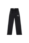 Black pants with a BOY London logo patch on a white background