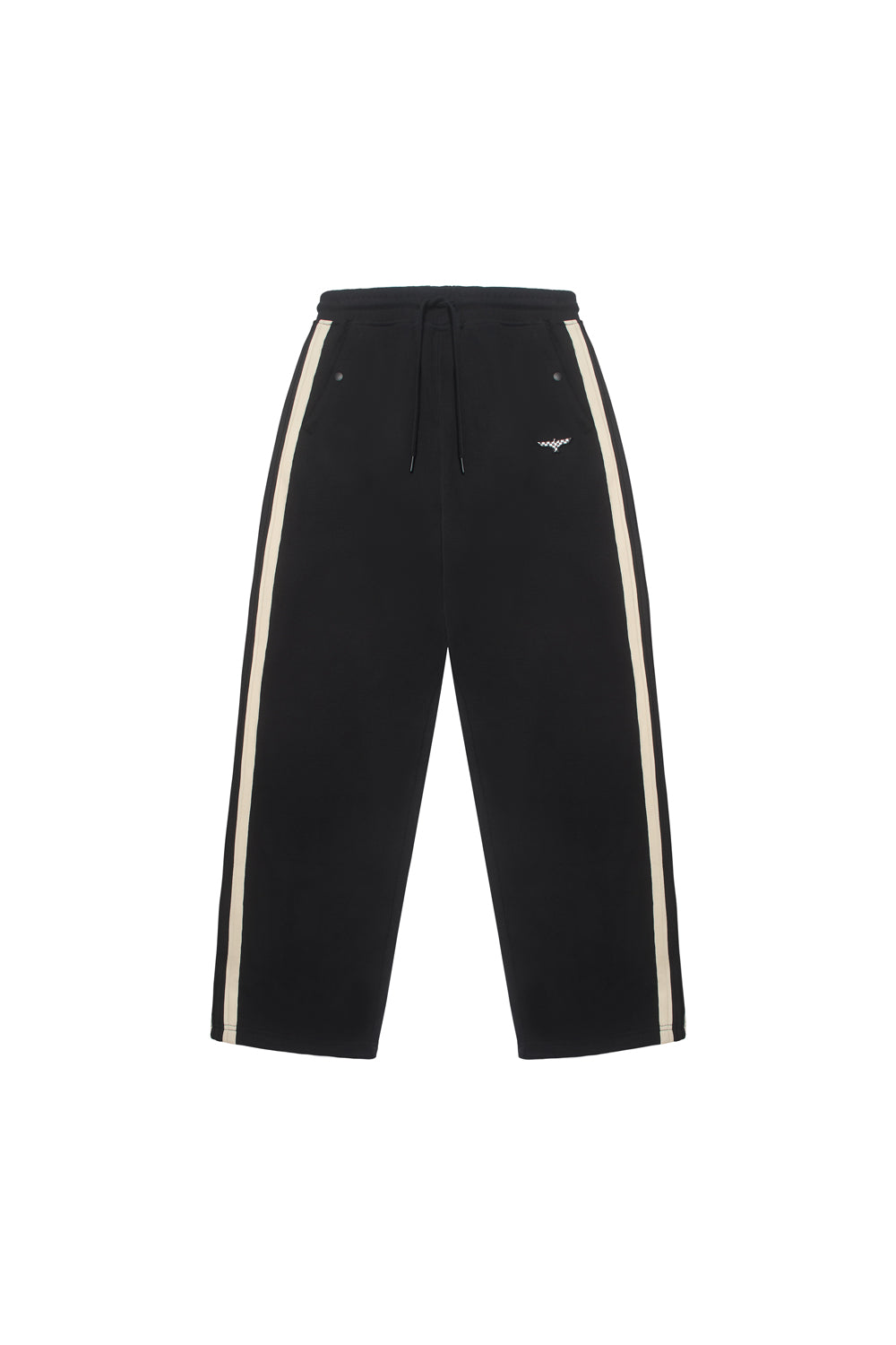 Black pants with white stripes on a white background