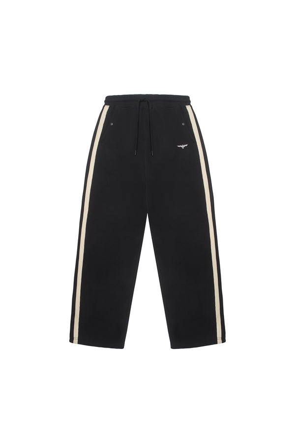 Black pants with white stripes on a white background