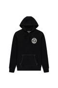 Black BOY London hoodie with a logo on the chest against a white background