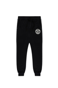 Black BOY London sweatpants with a logo on the left thigh against a white background