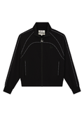 Black jacket with white stitching on a white background
