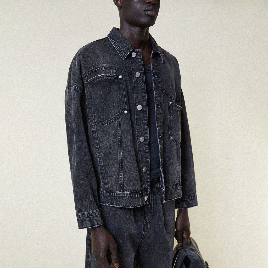 male model WARPED TRUCKER JACKET-JACKETS-BOY London
