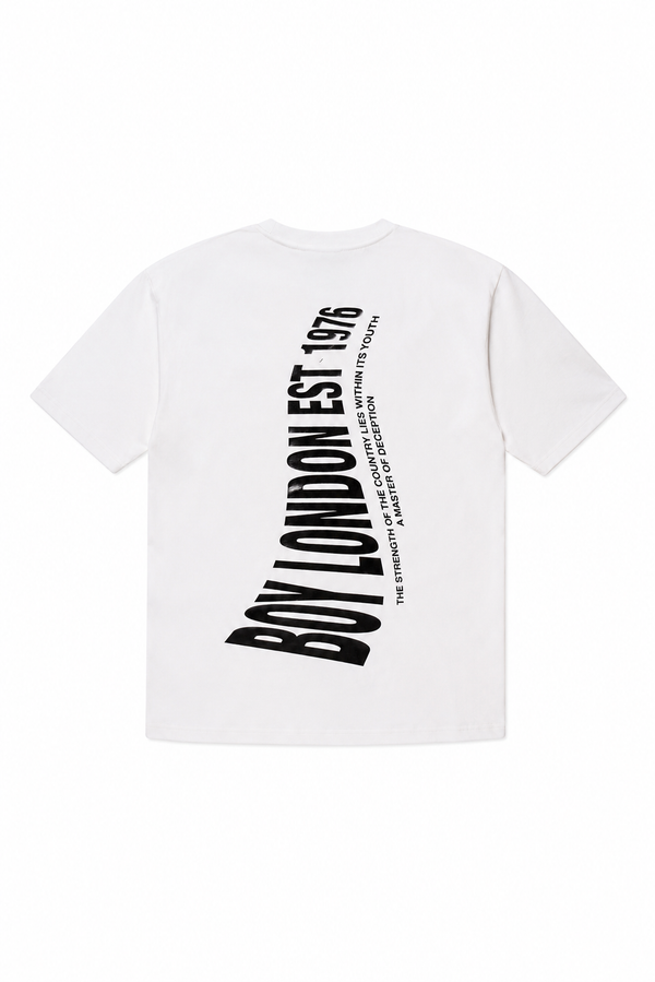 White Boy London t-shirt with black text on a white background