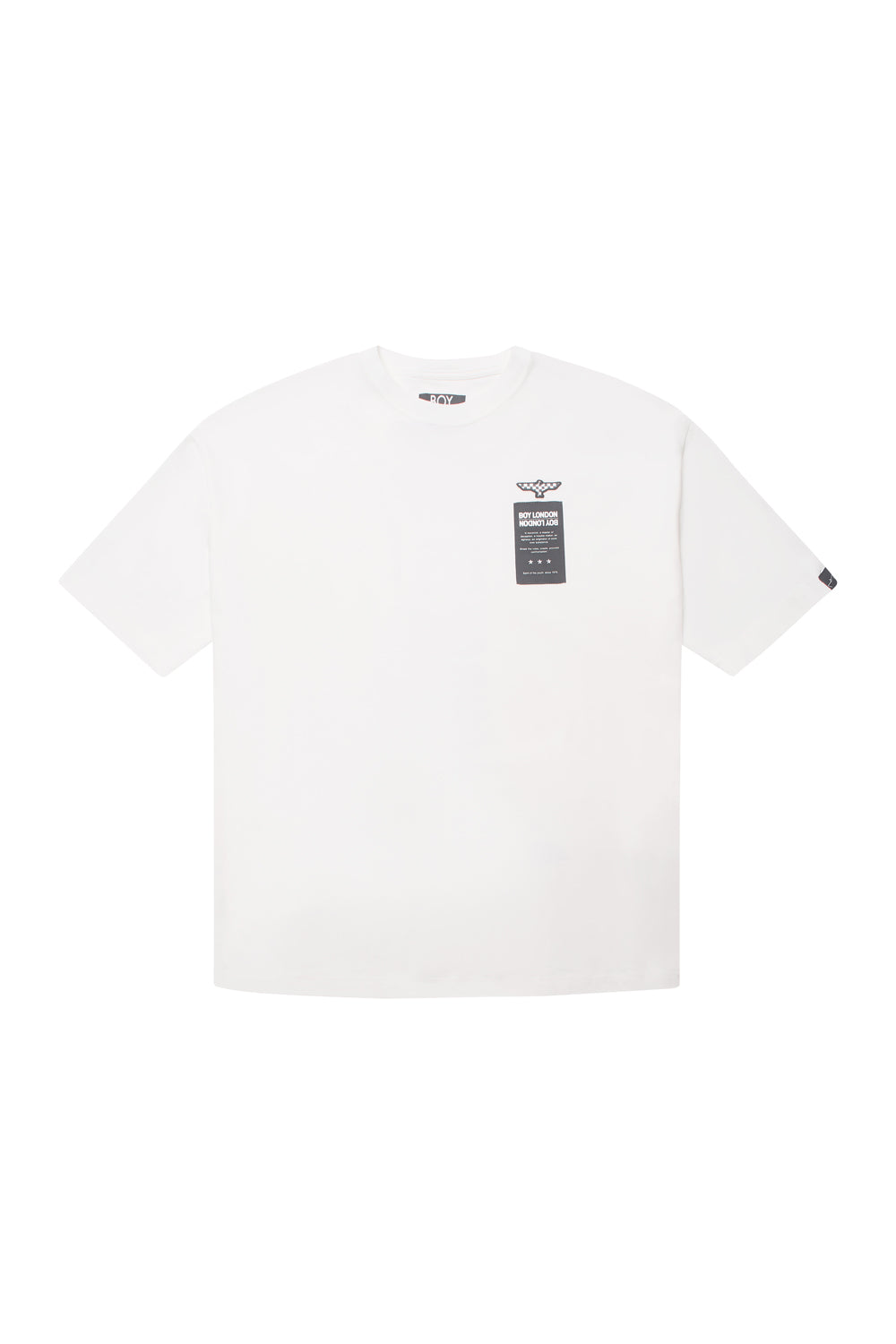 White Boy London t-shirt with a small black label on a white background