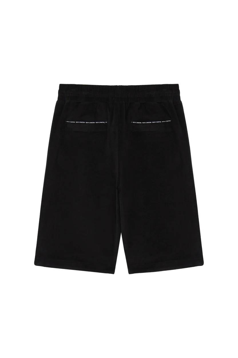 Black shorts with text on a white background